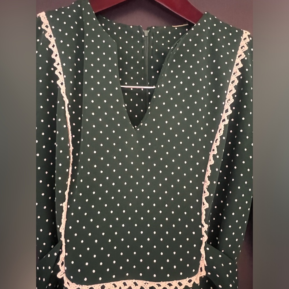 Vintage 70s Bib Front Tie Back Prairie Long Sleeve Maxi Dress - Picture 10 of 14
